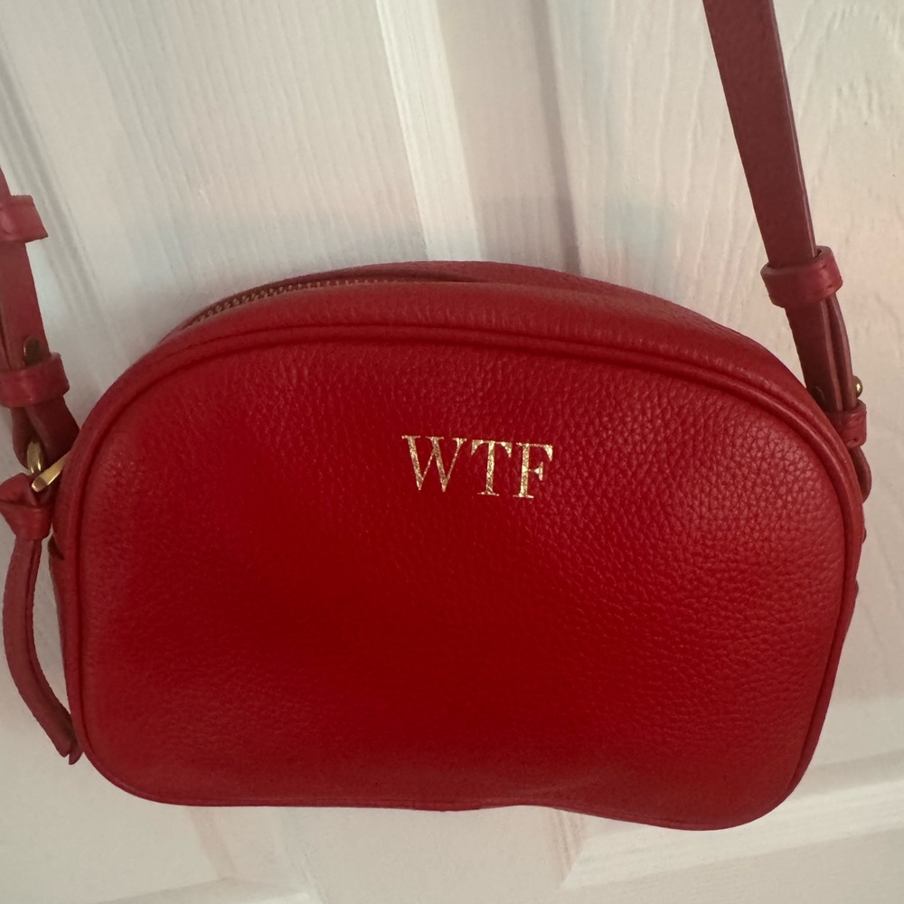 J. Crew Signet Bag in Red with Gold Lettering - WTF